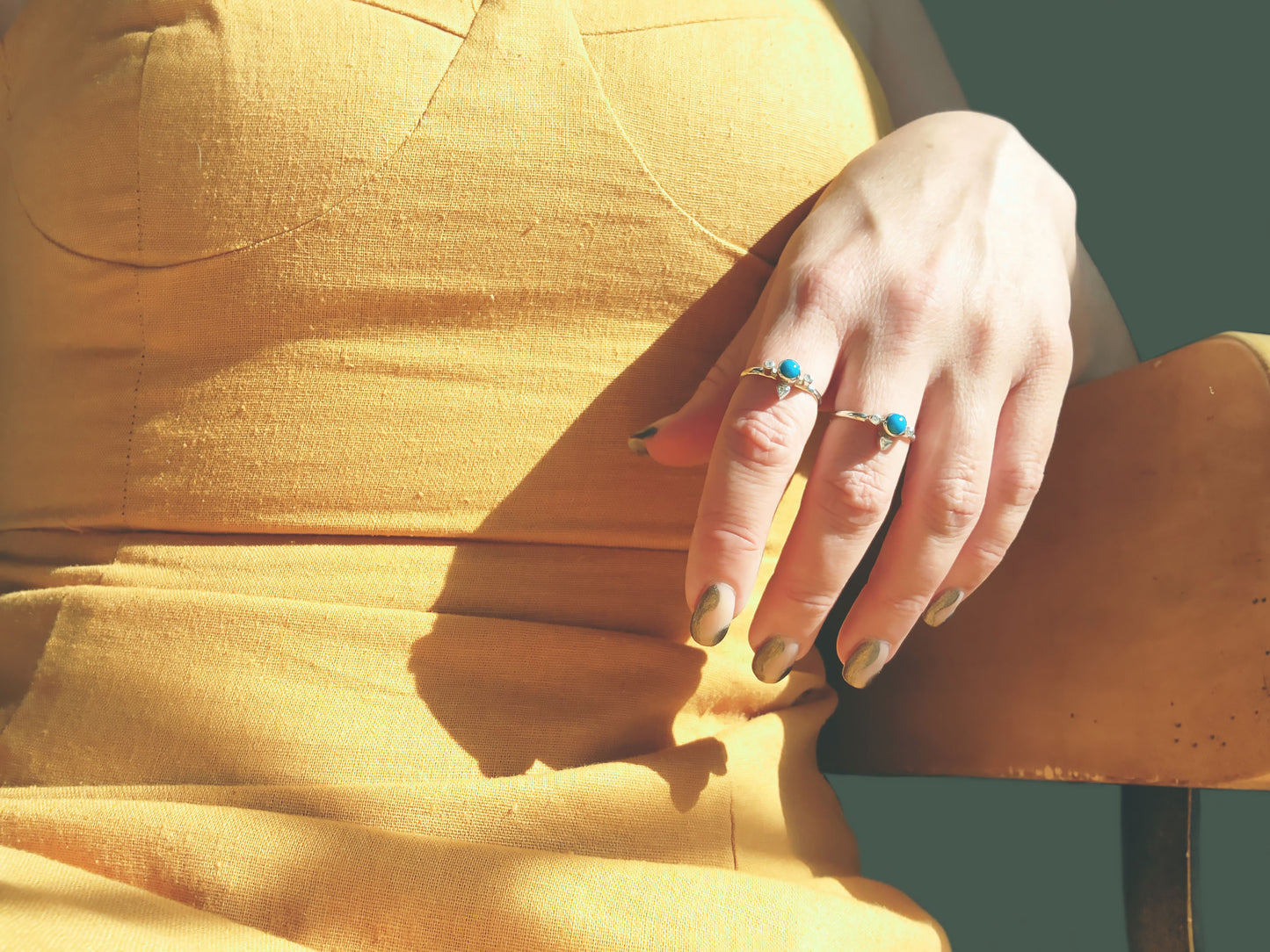 Turquoise & Three Stone Diamond Ring