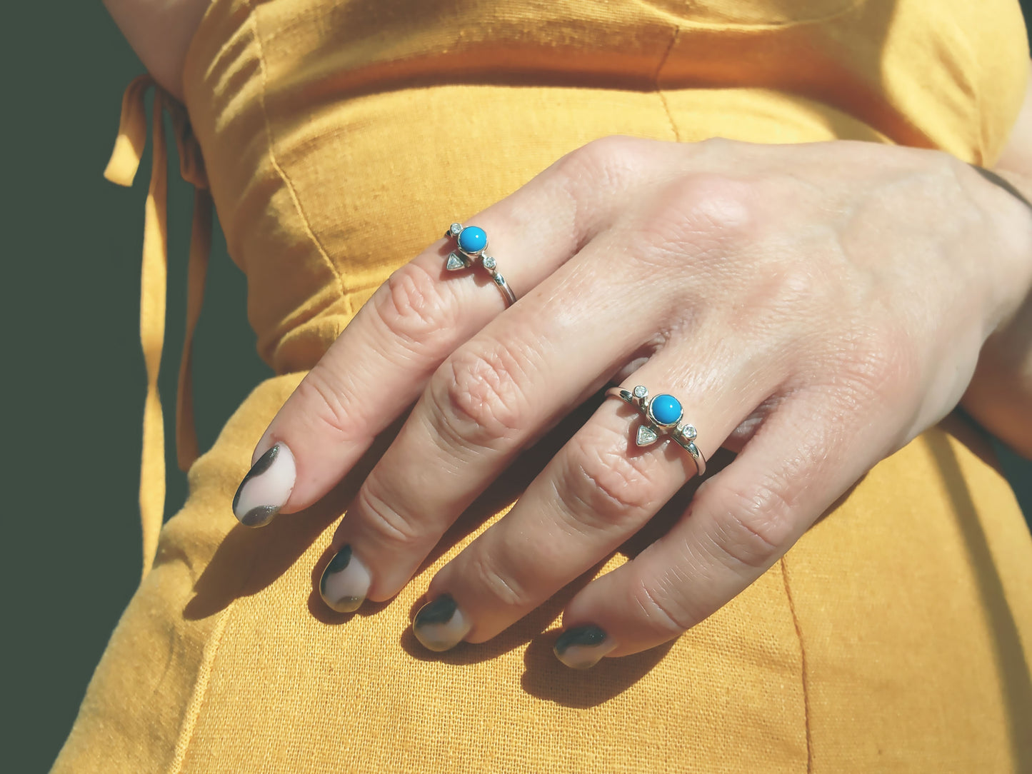 Turquoise & Three Stone Diamond Ring