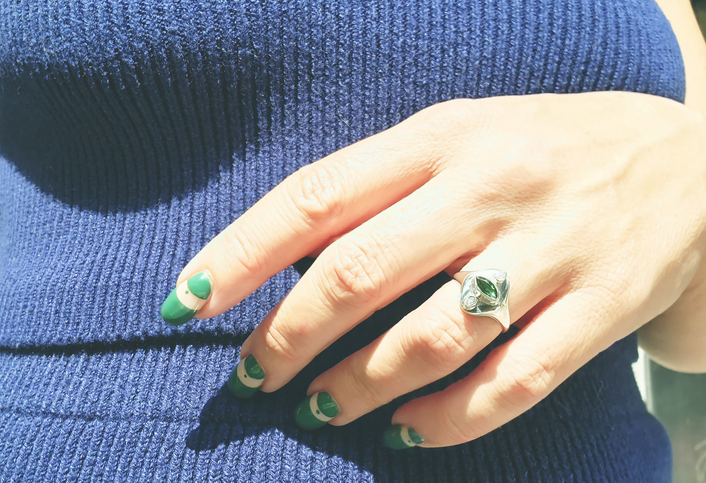 Marquise Green Tourmaline & Pear Cut Diamond Signet Ring
