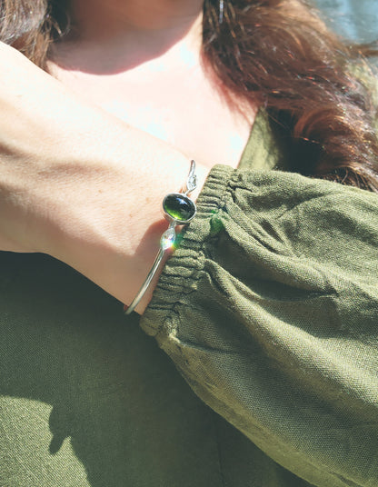 Green Tourmaline & White Zircon Cuff Bracelet