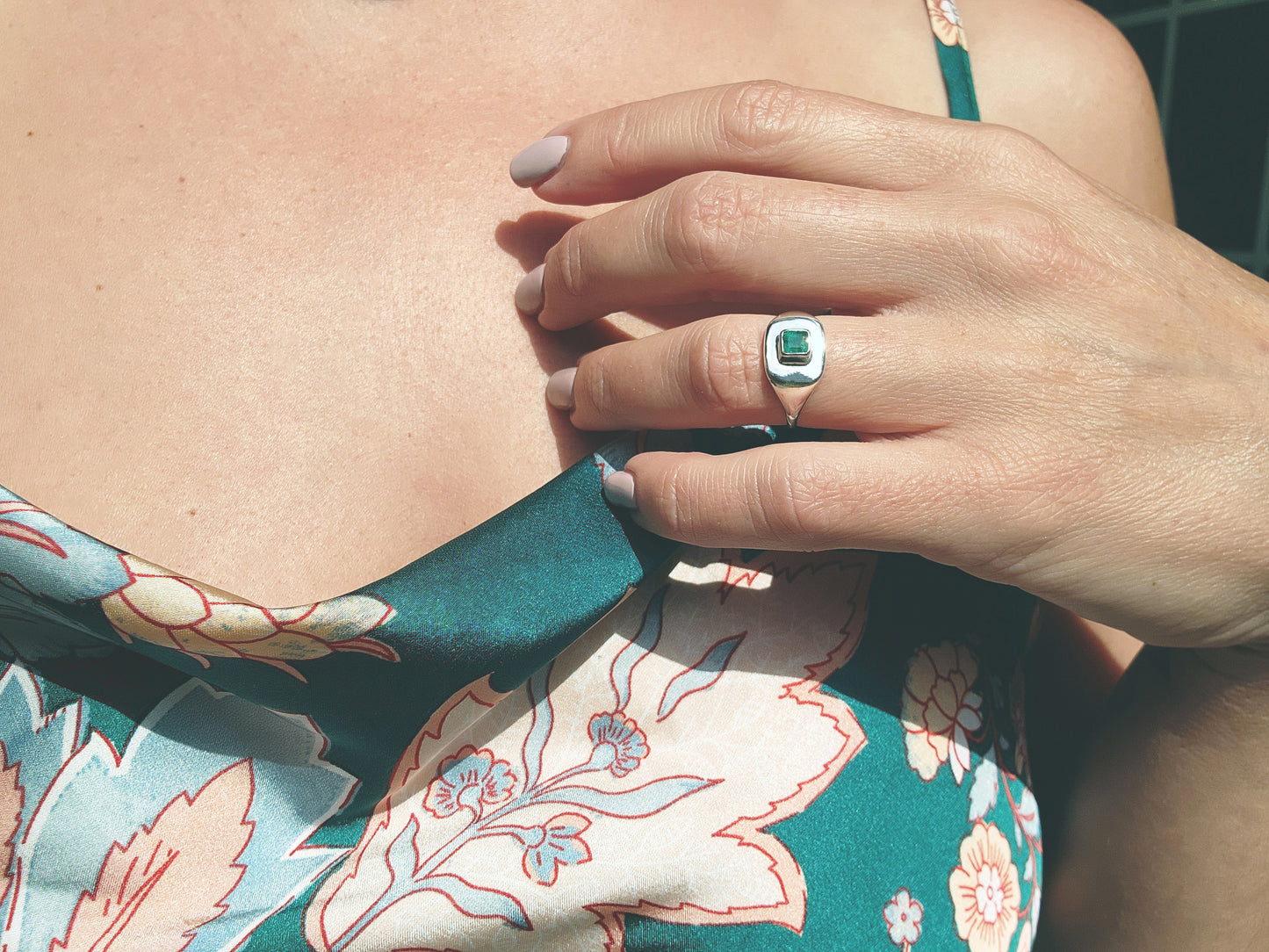 Cushion Cut Emerald Signet Ring