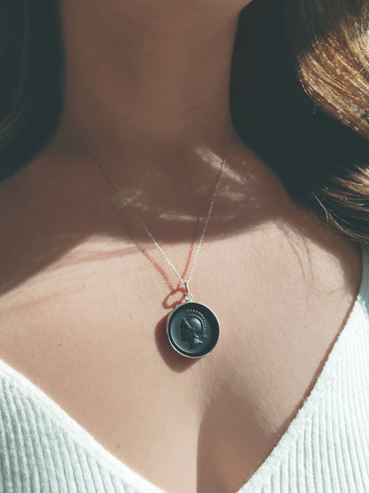 Black Onyx Warrior Cameo Necklace in Sterling Silver