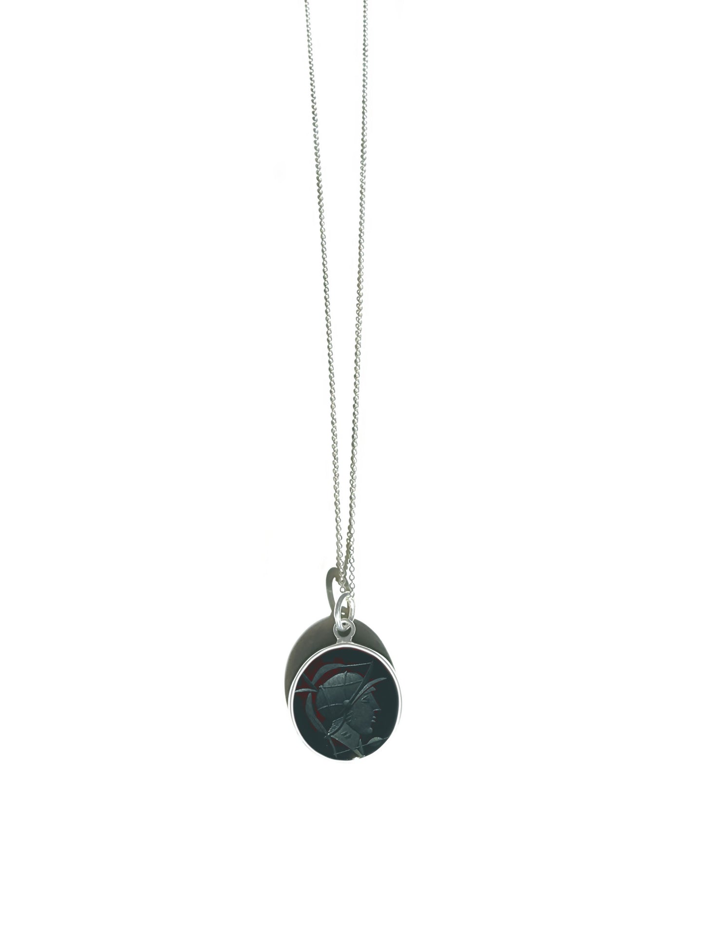 Black Onyx Warrior Intaglio Necklace in Sterling Silver