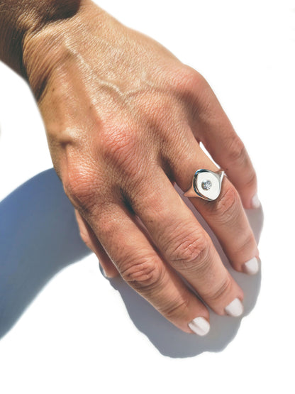 Sterling Silver Diamond Signet Ring