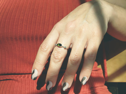 Marquise Cut Green Tourmaline & Champagne Diamond Ring
