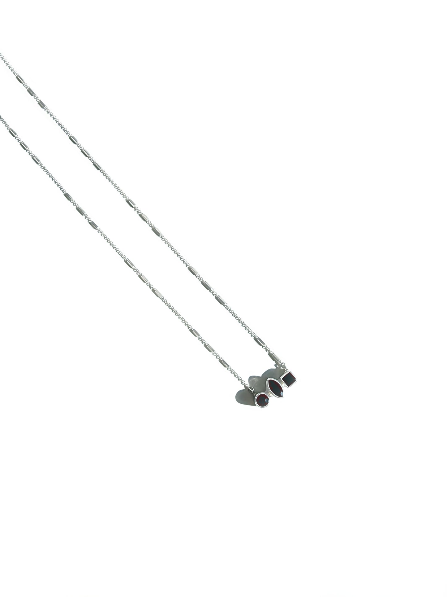 Mixed Shaped Black Tourmaline Trio Necklace in Sterling Silver