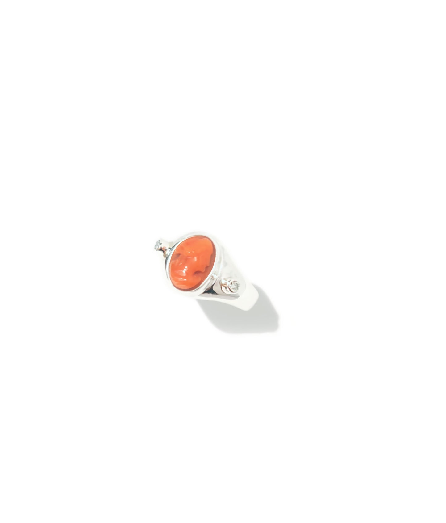 Red Coral Cameo & Diamond Ring