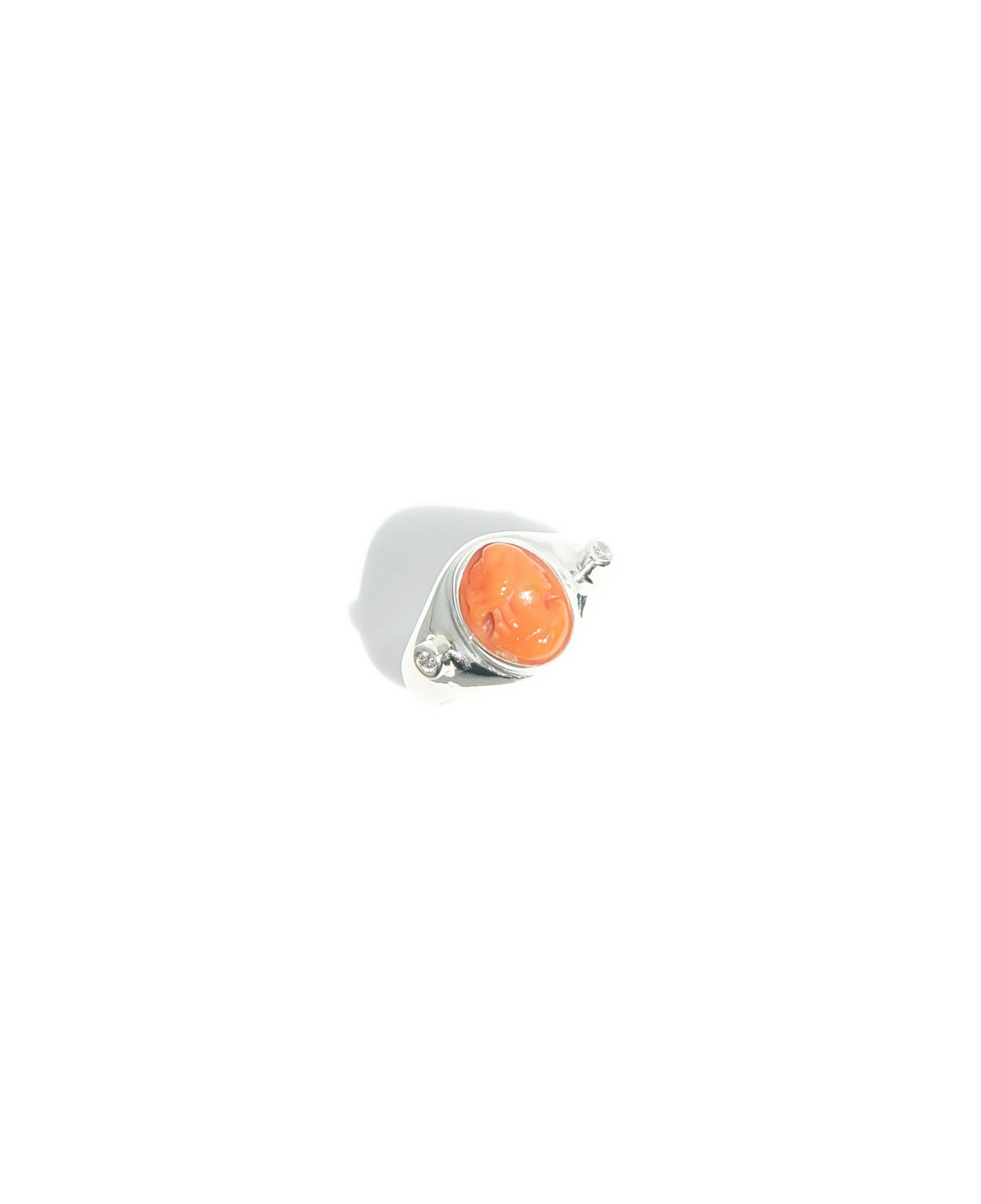 Red Coral Cameo & Diamond Ring
