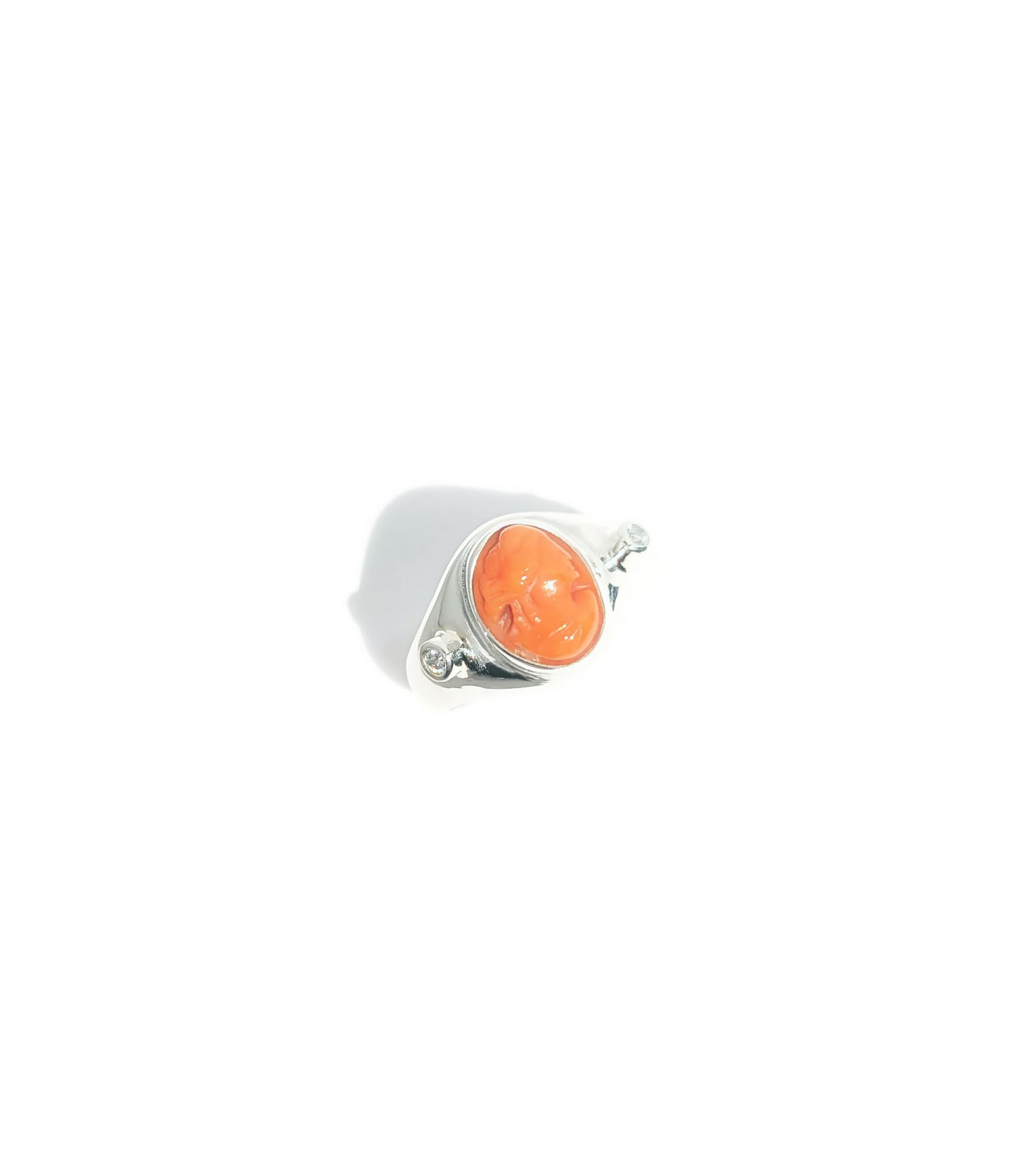 Red Coral Cameo & Diamond Ring